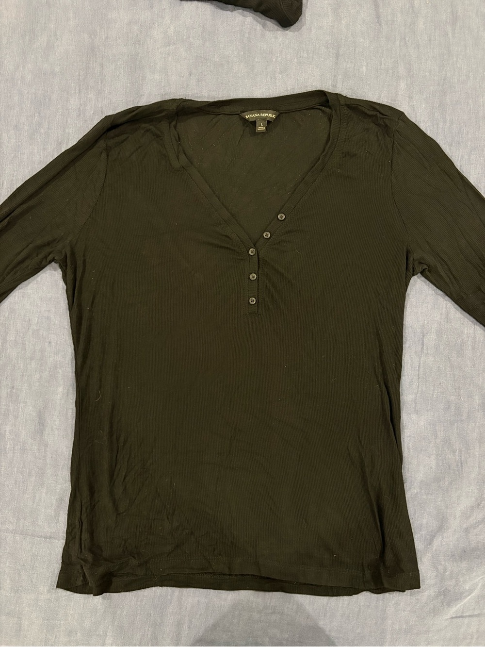 Banana Republic Black Long-Sleeve Henley Sleep Top